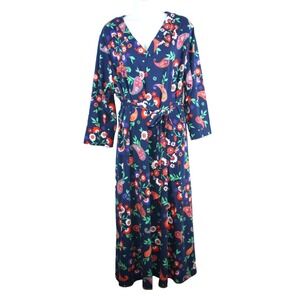 Croft & Barrow Dress 1X Floral Midi Tie Waist Stretch Knit Paisley Cottage Core